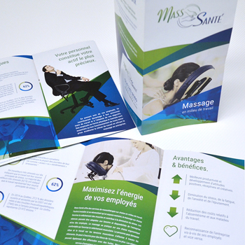 Dépliants 11X17 au fini satiné mat pour présenter les services de Mass Santé